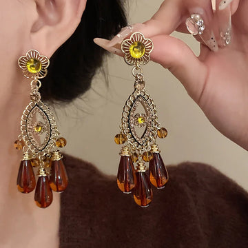 DAIIIBABYYY  -  Flower tassel earrings ethnic style retro earrings